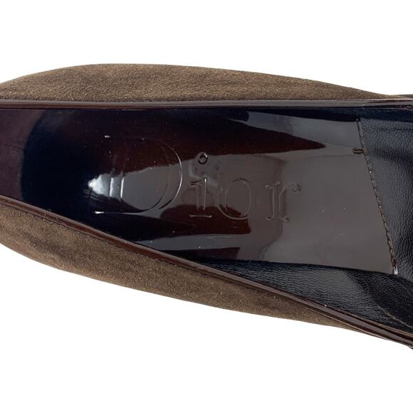 Vintage Dior Galliano Era Street Chic Brown Suede Patent Leather Logo Pumps 37.5 - Picture 14 of 16
